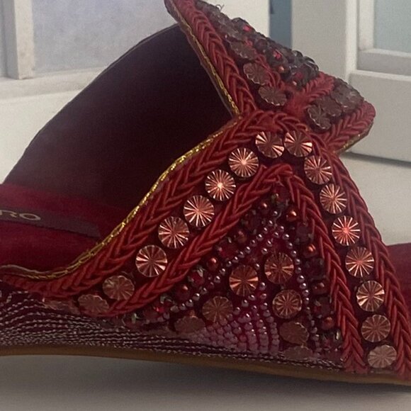 Dark Red Beaded Indian Sandals  9 for Belly Dance and Casual - Picture 1 of 6